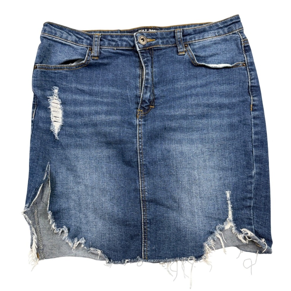 Wax Jean Los Angeles Womens Distressed Denim Mini Skirt Dark Wash Raw Hem Size M